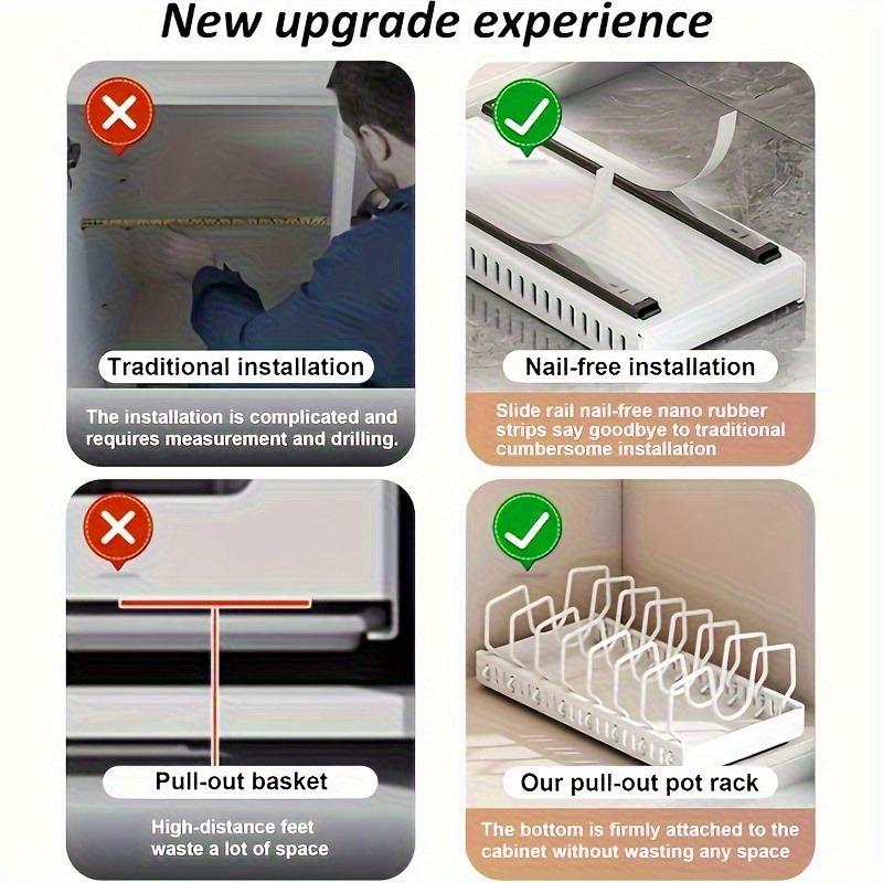 Adjustable Pull-Out Drawer Organizer, Adjustable Dividers, Expandable Kitchen and Bathroom Storage Cabinet with Adhesive, Easy Installation, Space-Saving Sliding Shelves