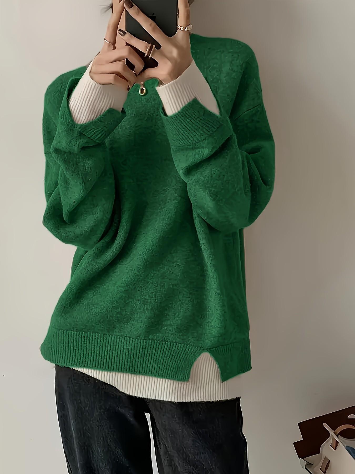 Women's Plus Size Fit Two-Piece Colorblock Long Sleeve Knit Pullover Sweater Knitwear, Elegant Casual Fashion for Spring Summer Fall Winter