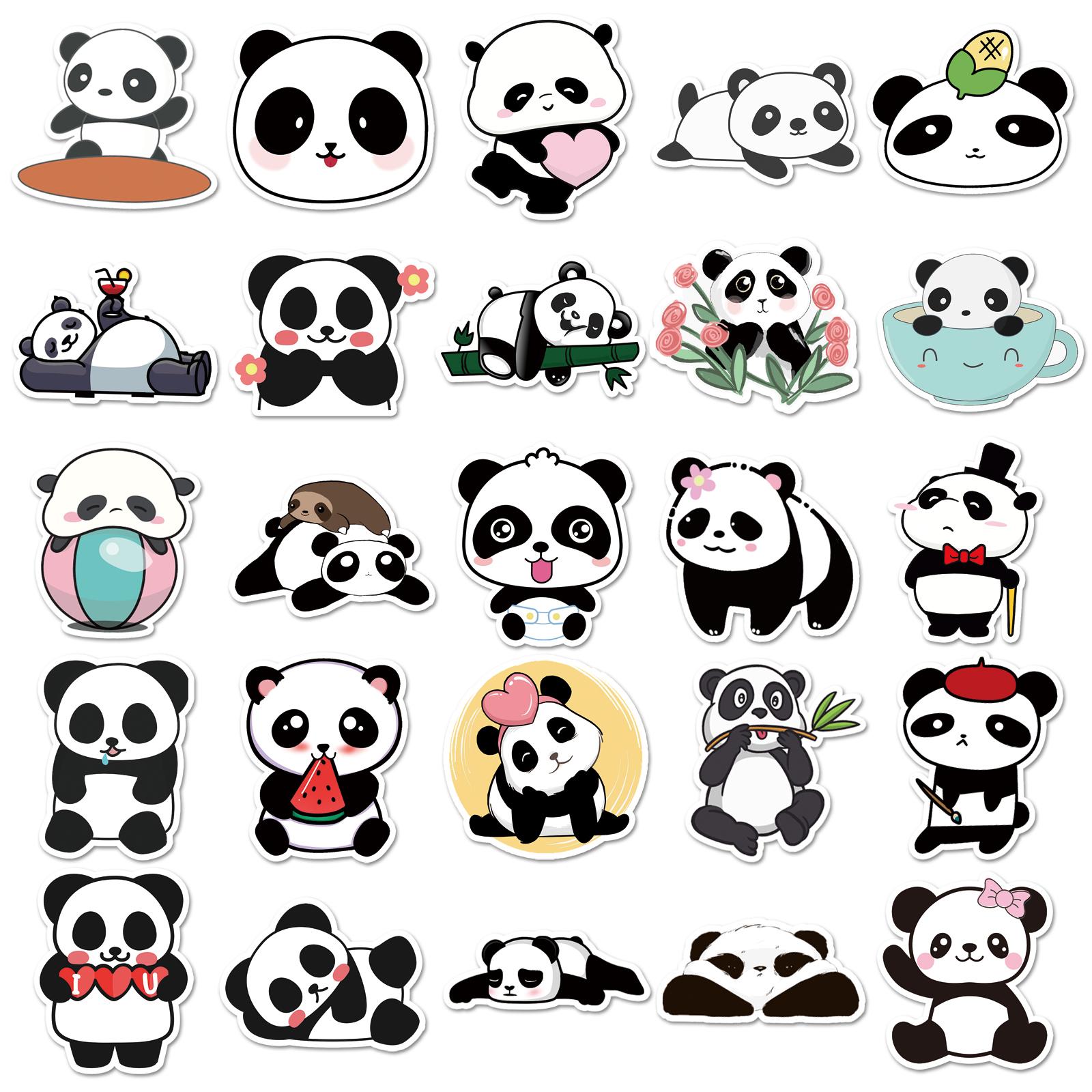 Cartoon Panda Pattern Sticker, 50pcs/set Cute Cartoon Self Adhesive Stickers, DIY Decorative Sticker for Phone Case, Scrapbooking, Journal Making