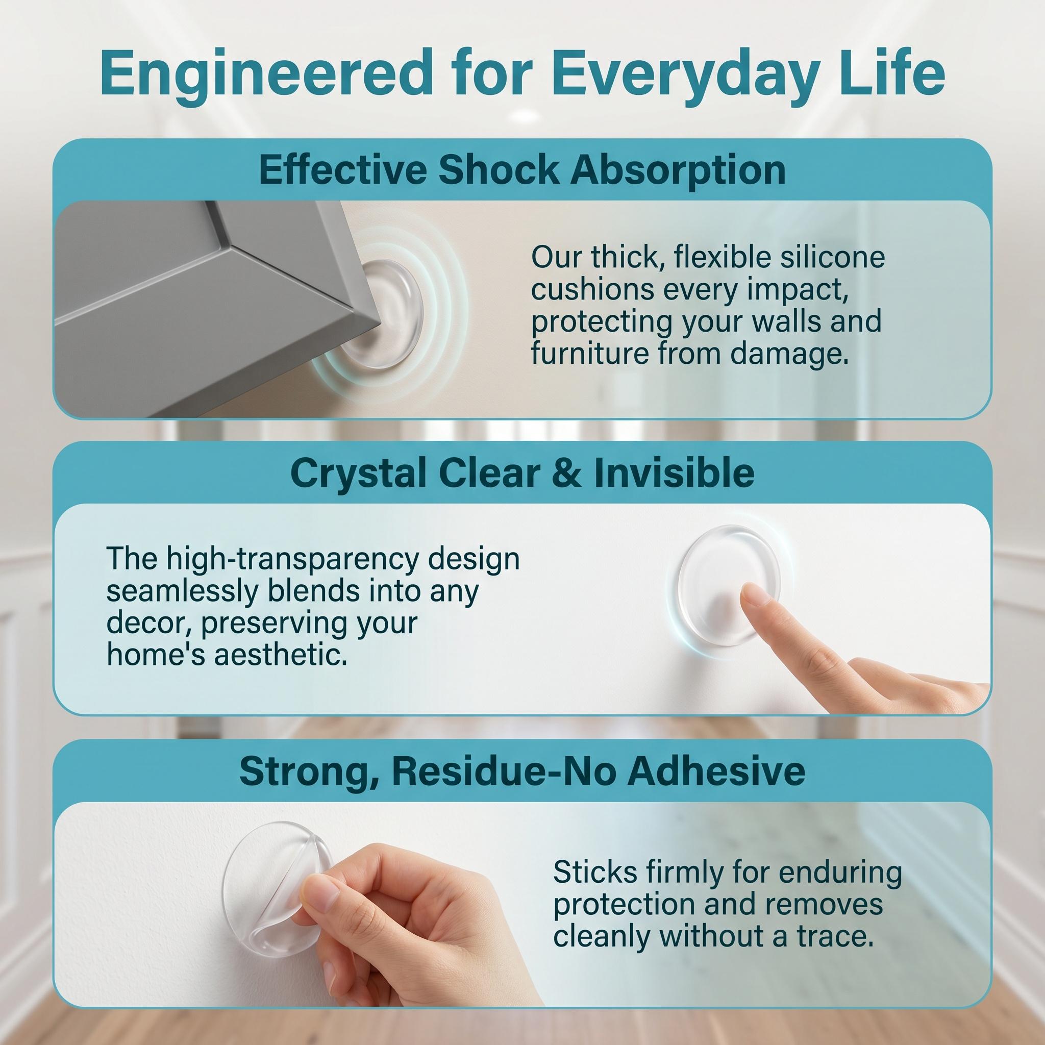 Clear Silicone Door Stopper Wall Protector, Shock Absorbing Noise Dampening Self Adhesive Bumper Pads, Invisible Anti Collision Buffer For Home Door Handle Cabinet Furniture Toilet, Household Renovation Supplies For Family Renter-YY0