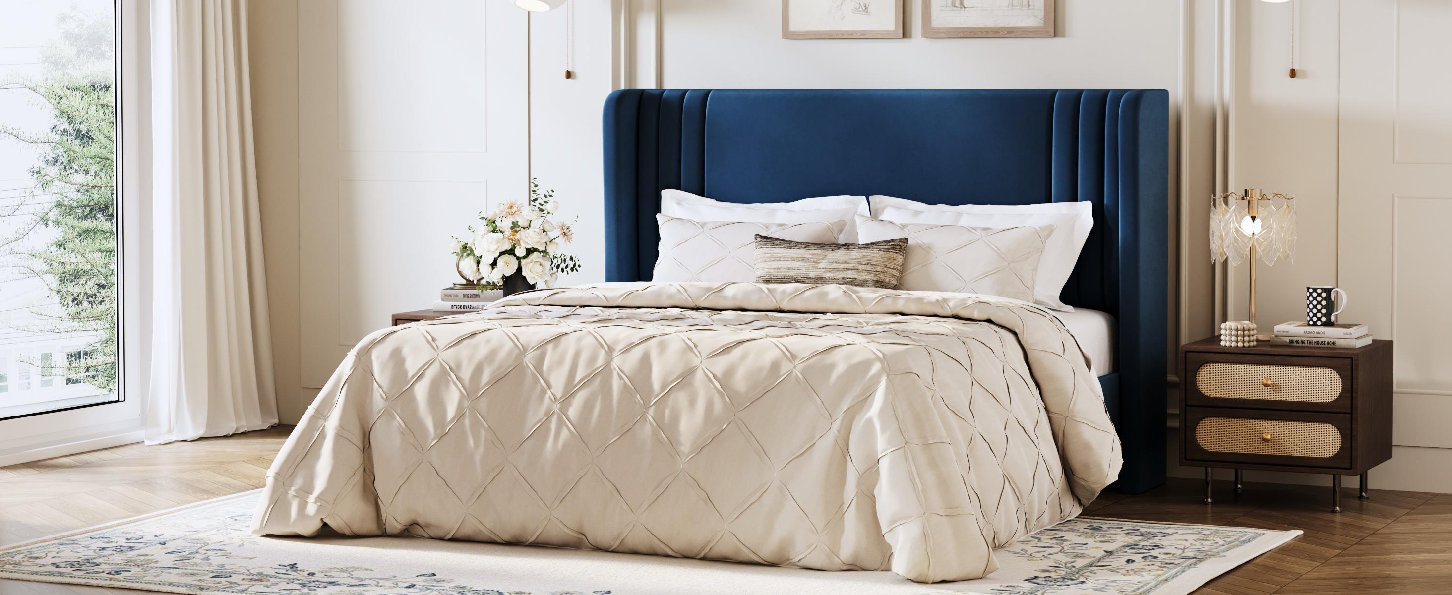 HOOMIC Upholstered Platform Bed Frame【Frame Only No Mattress】,Wingback Headboard with Vertical Stripes in Dutch Velvet,Full/Queen/King/Sizes,No Box Spring Needed,Pink/Black/White/Blue/Green/Gray