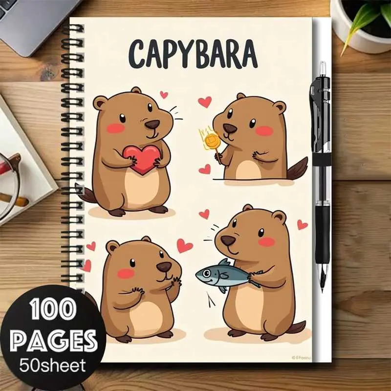 A set of cute capybara 2D cover spiral notebook and pen set, a great aid for work and study, can be used for journaling, daily planning, and notes, and is also a thoughtful gift choice for graduation or birthdays. With 100 pages of large capacity, it help