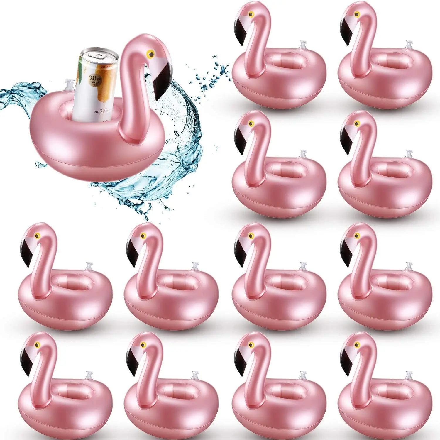 12 Pcs Inflatable Flamingo Drink Holders Reusable Cute Animal Cup Coasters Pool Floaties for Summer Swimming PartyGift