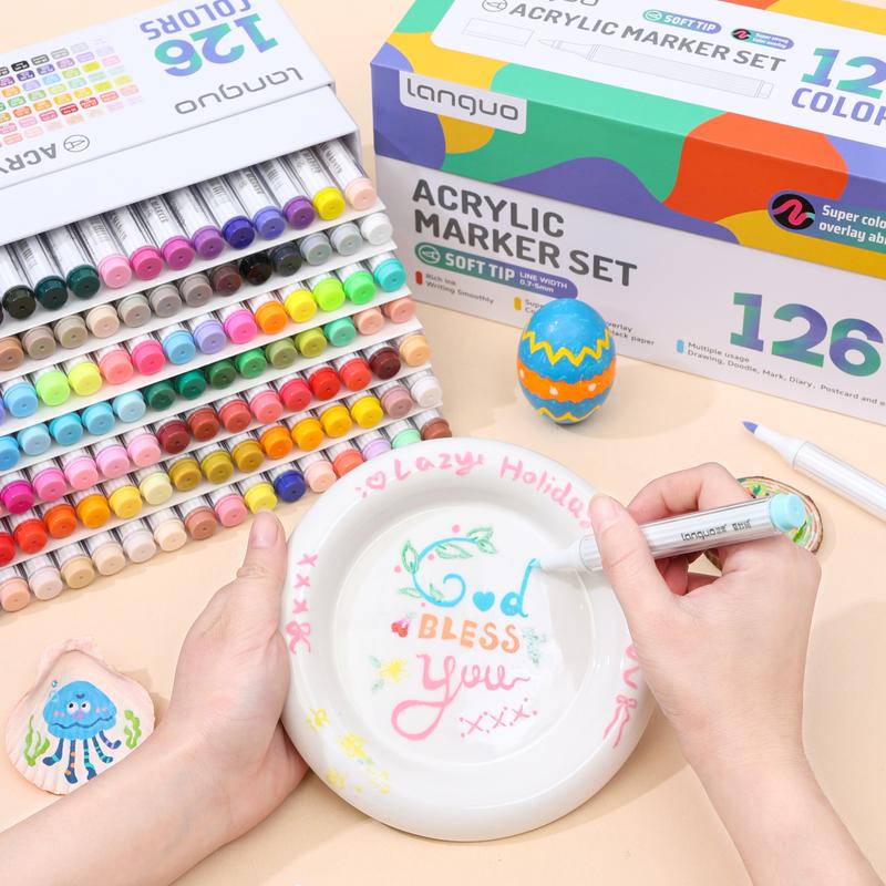 Acrylic Marker Pen Set, 126/72/54/36 Colors Soft Brush Acrylic Markers Set, Waterproof Pen, Soft Brush Nib for Glass Stone Metal Wood Plastic Paper, Acrylic Paint Pens