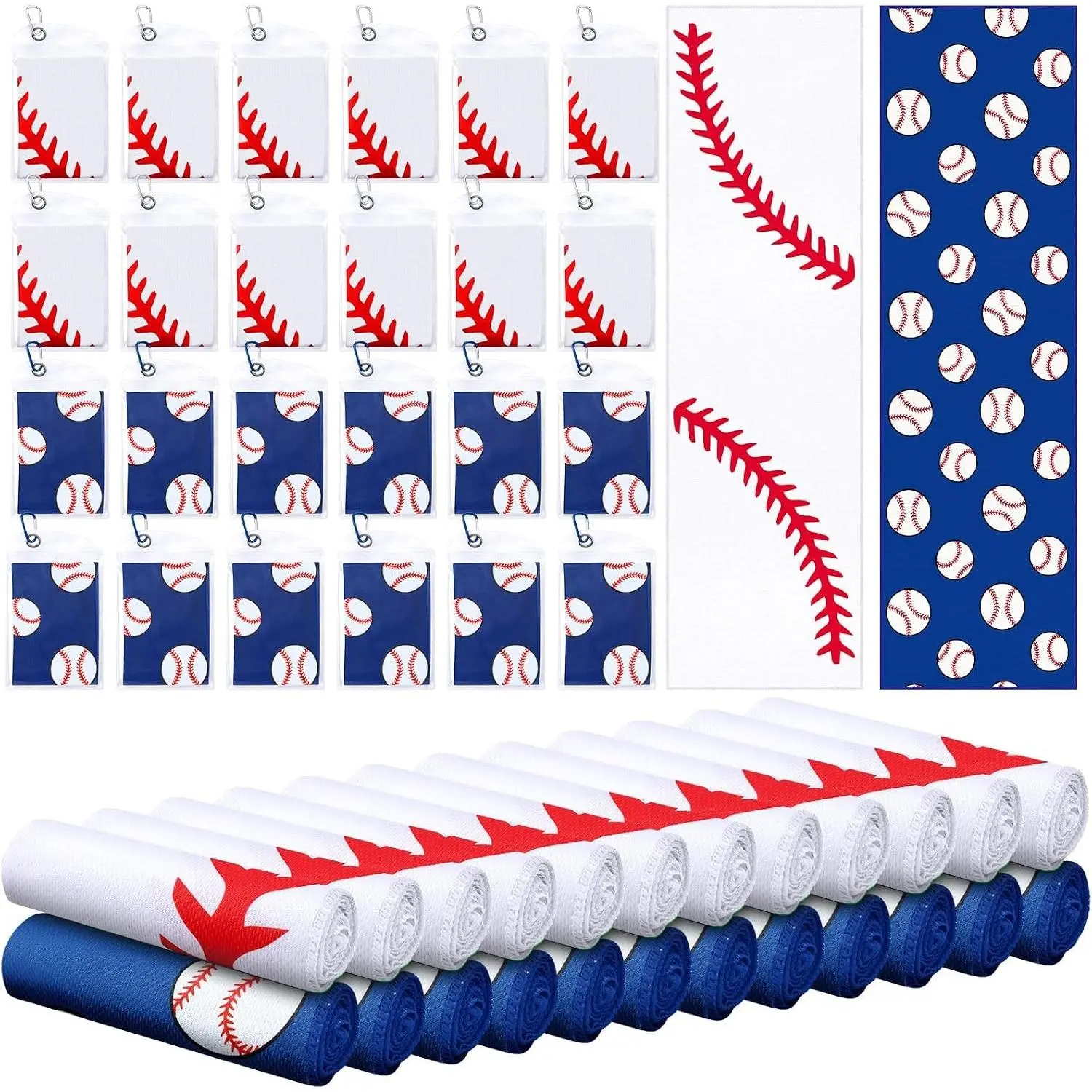 24 Set Baseball Cooling Towels for Sports Team Gifts with Carrying Pouch 40 x 12 Inch Baseball Towels Bulk Microfiber Ice Cooling Rags for Birthday Party Favors Swag Bag Stuffers