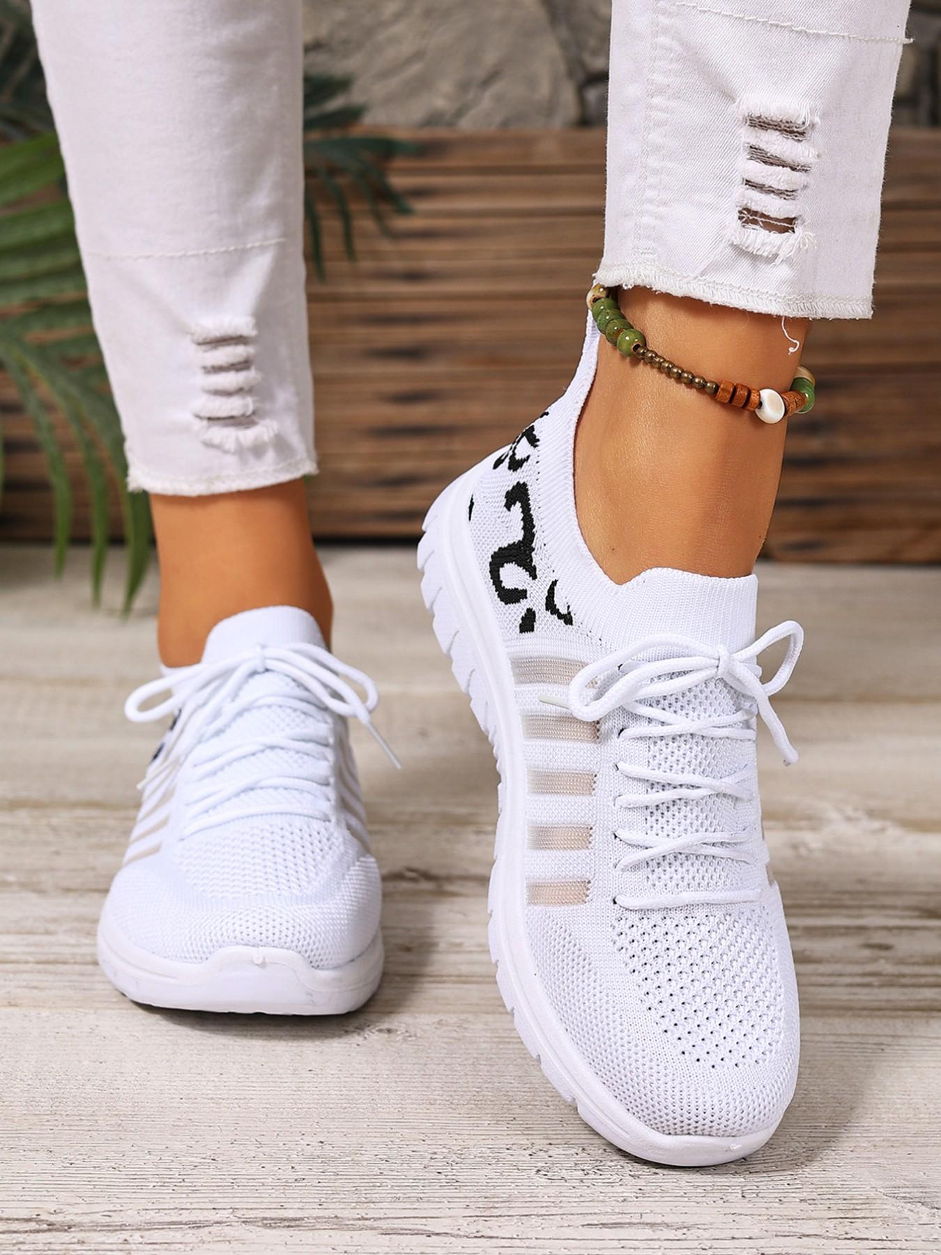 Women's Leopard Print Knit Casual Sneakers – Lightweight and Breathable, Slip-On for Comfortable Fit, Fashionable and Versatile Casual Shoes Suitable for Walking, Traveling, and Daily Wear – The Ideal Choice for Women