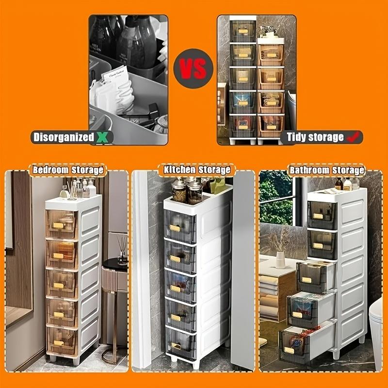 3/4/5/6-tier ultra-thin plastic storage cabinets, bathroom niche cabinets, high-capacity design bathroom storage cabinets, light luxury bathroom shelves, floor-standing shelves on the side of the toilet, storage cabinets