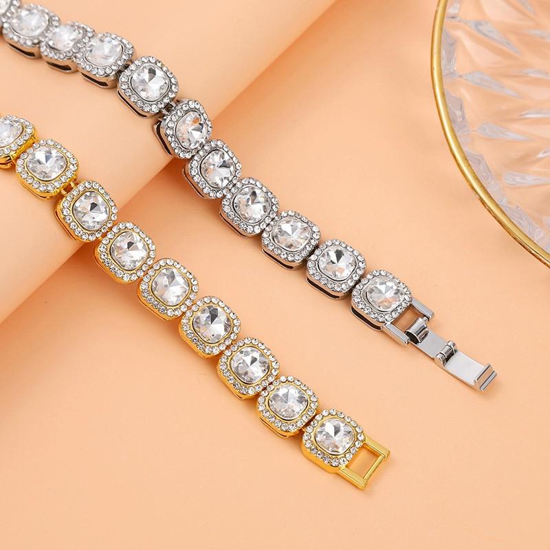 Trendy and Unique 12mm Square Versatile Fashion Cuban Necklace Hip-Hop Square Rhinestone Gemstone Necklace Unisex Jewelry