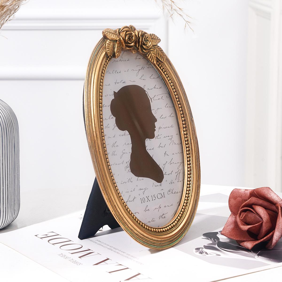 Modern Creative Resin Oval Rose Frame, Simple Home Desktop Decor, Photo Frame for Bedroom Office Study Desk