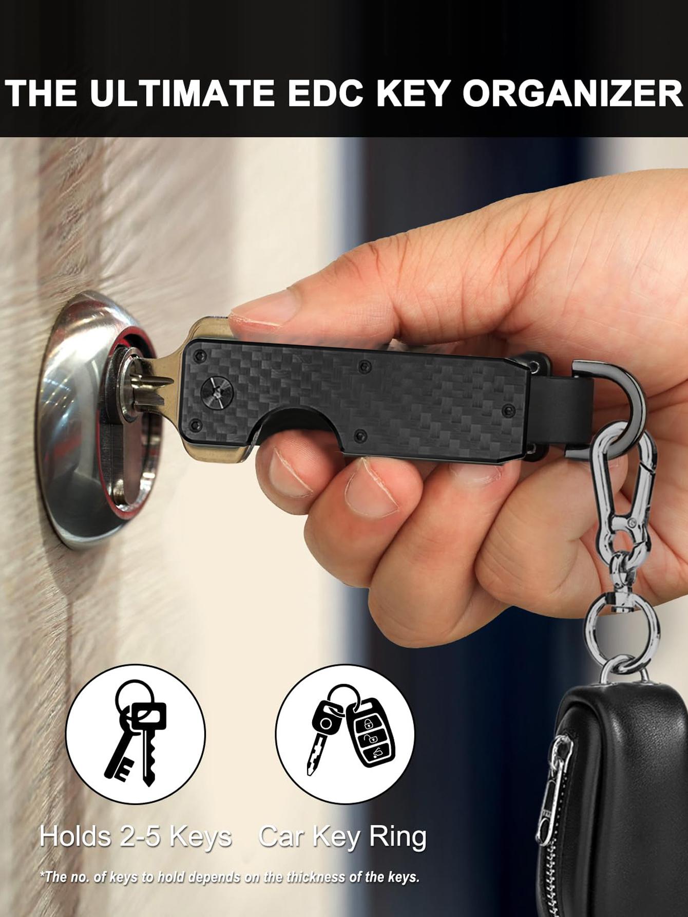 Minimalist Keychain, Heavy Duty Keychain - Compact Metal Key Storage Box With Screwdriver Carbon Fiber Pattern Unisex Key Clip Anti-Scratch Surface, Keys Sleek Light Slim, Durable Key Ring Holder With Gift Box, Gift For Friends, Family, Stylish Keychain