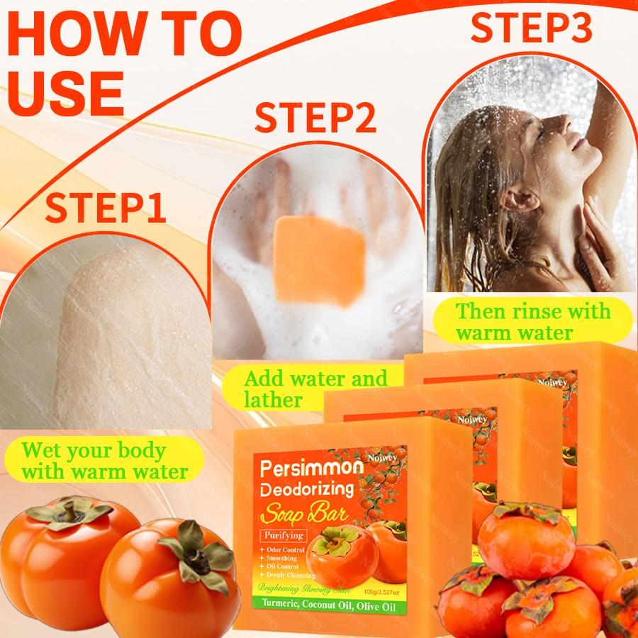 5pcs Persimmon Bar Soap, Cleanser, 48 hour odor control, Multi functional soap for Cleansing The Face, Body, Hands, Eliminates Body Odor, Deep Cleans, Controls Oil, Smooths And Refines The Skin, Provides Moisturizing, Hydrating Care
