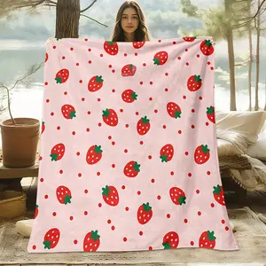 A Strawberry-Patterned Digital Print Blanket, Suitable For All Seasons, A Sofa Throw, Soft And Comfortable 100% Polyester, The Perfect Gift For Family And Friends
