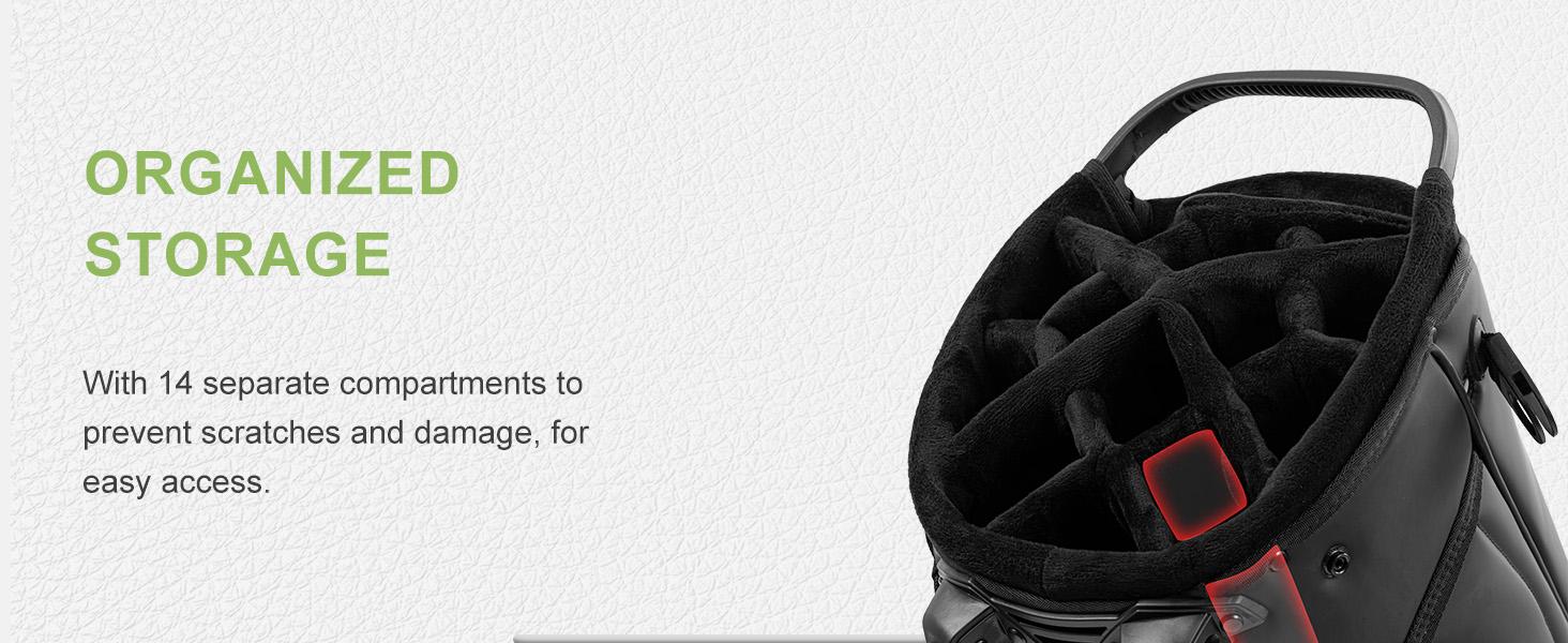 14 Way Golf Stand Bag, Lightweight Golf Bag for Men & Women, Premium Leather Golf Club Bags with Padded Ergonomic Double Strap, Full Length Dividers, Multiple Pockets Waterproof Design