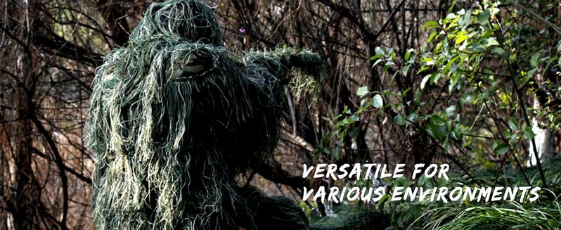 MOPHOTO 5 in 1 Ghillie Suit, 3D Camouflage Hunting Apparel Including Jacket, Pants, Hood, Carry Bag Suitable for Unisex Adults/Youth (S/M/L)