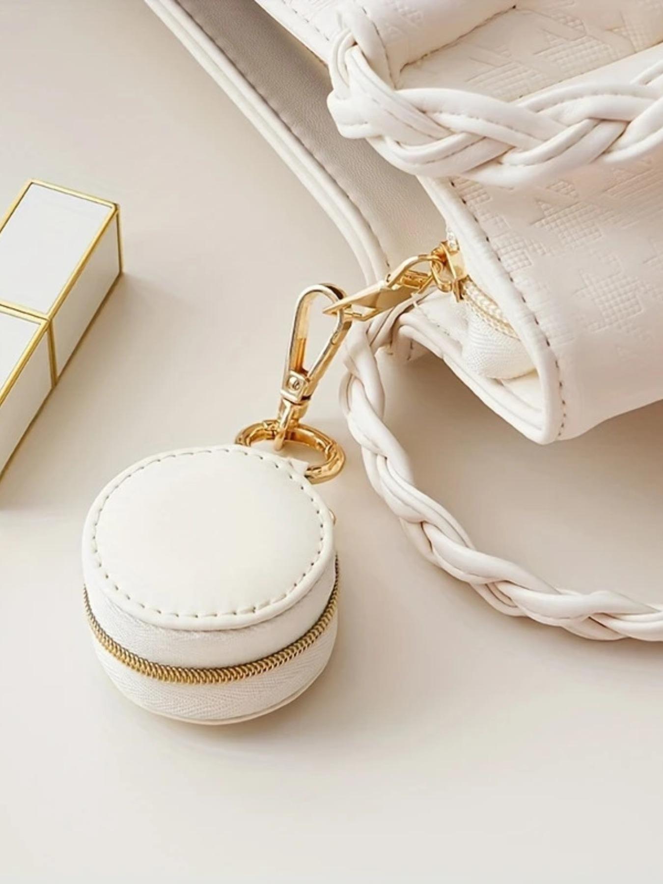 PU Leather Mini Jewelry Box Keychain, Portable Simple Accessory Holder, Travel Bag Pendant, Women's Earrings Rings Storage Case