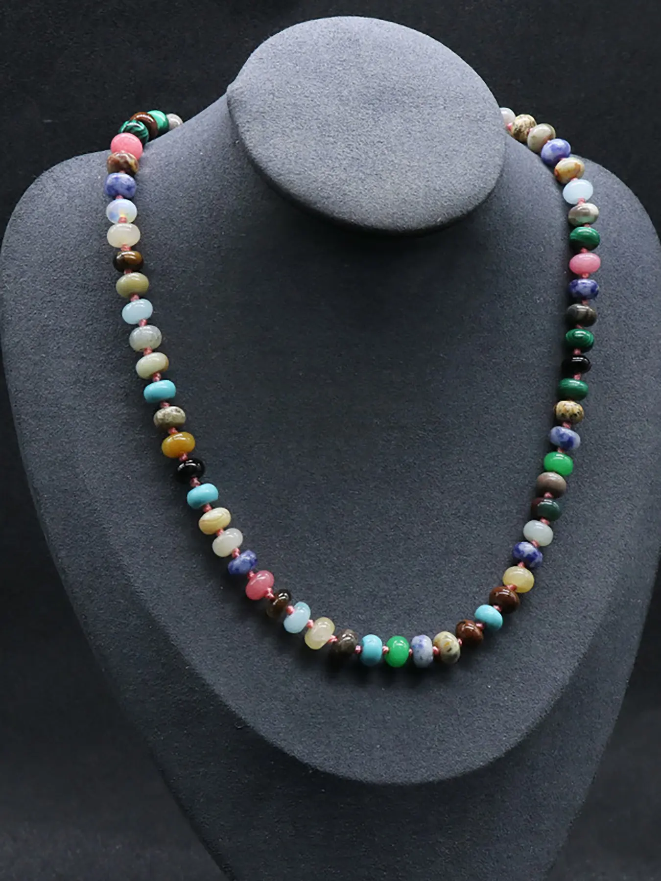 Crystal Agate Multicolor Stone Necklace, 5x8 Abacus Knot Necklace, Unique Vintage, Natural Raw Stones, Experience Nature's Beauty
