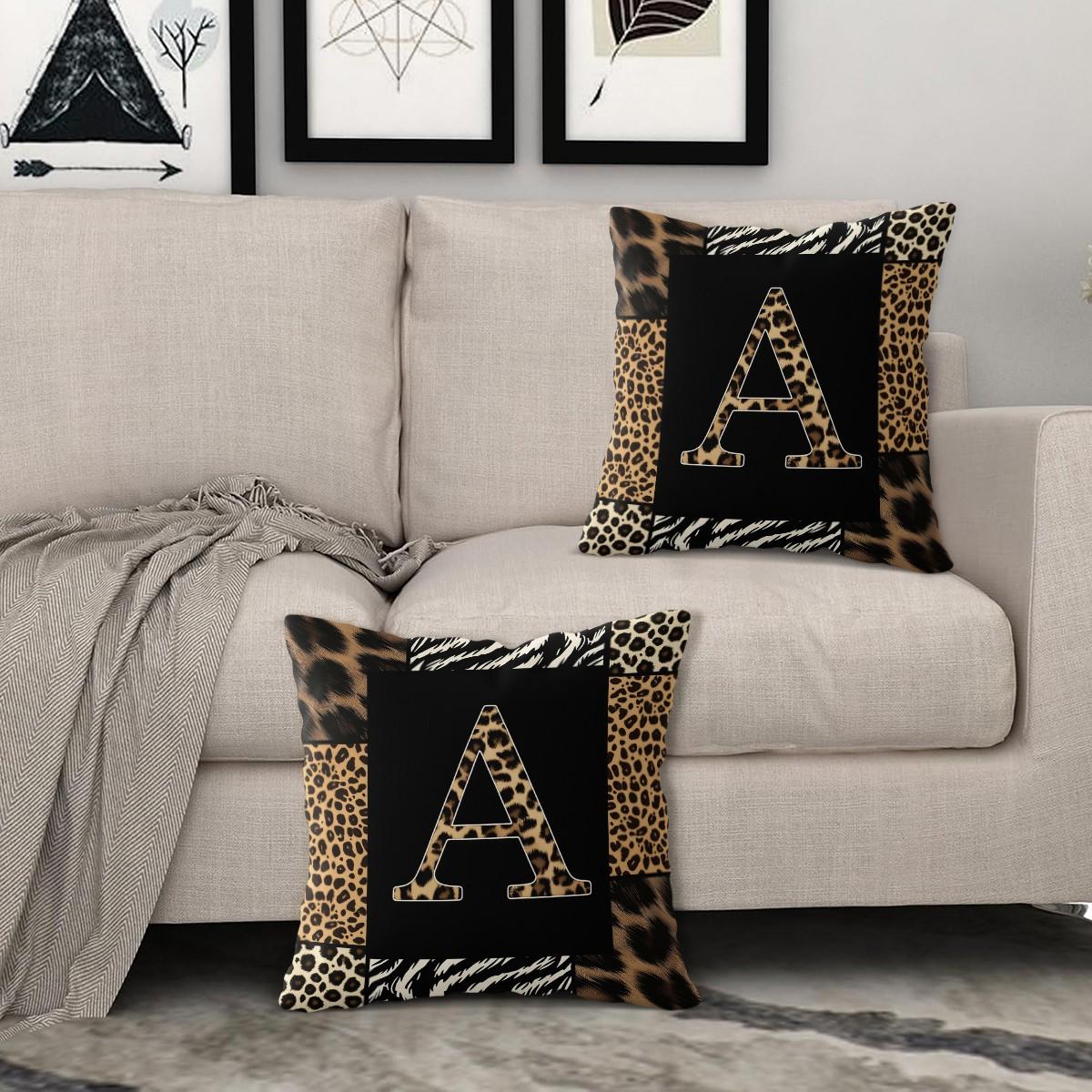 Boho Animal Print Letter Decorative Throw Pillow, Personalized Home Decor, All Season Use for Sofa Bay Window Cafe, With Pillow Insert, Ideal Housewarming Christmas Birthday Gift