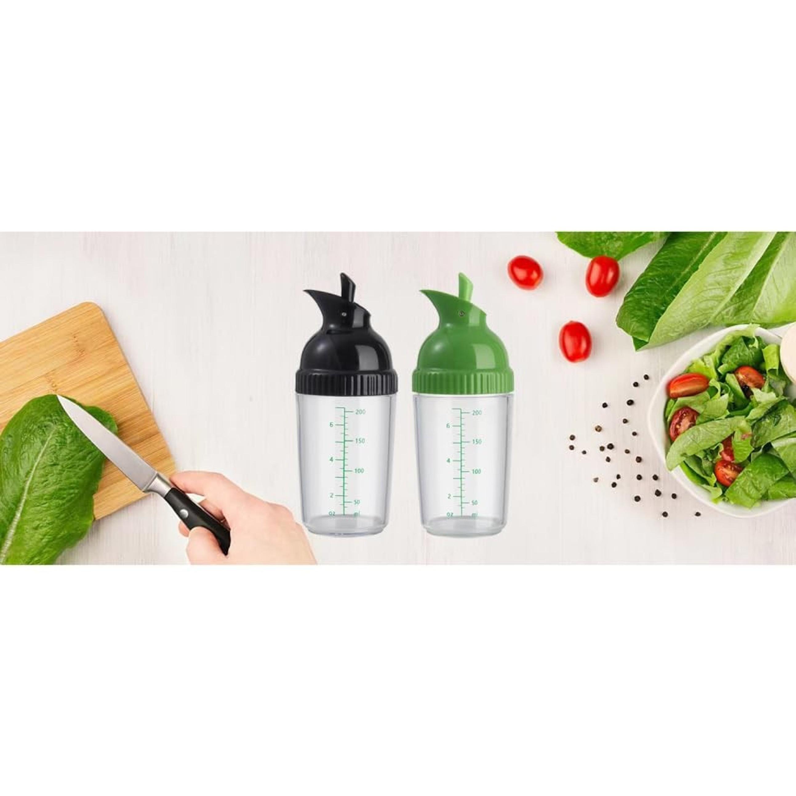 Salad Dressing Shaker Container, Homemade Salad Dressing Bottle Mixer Measure,Dripless Pour, Soft Grip, BPA Free（2 Pcs）