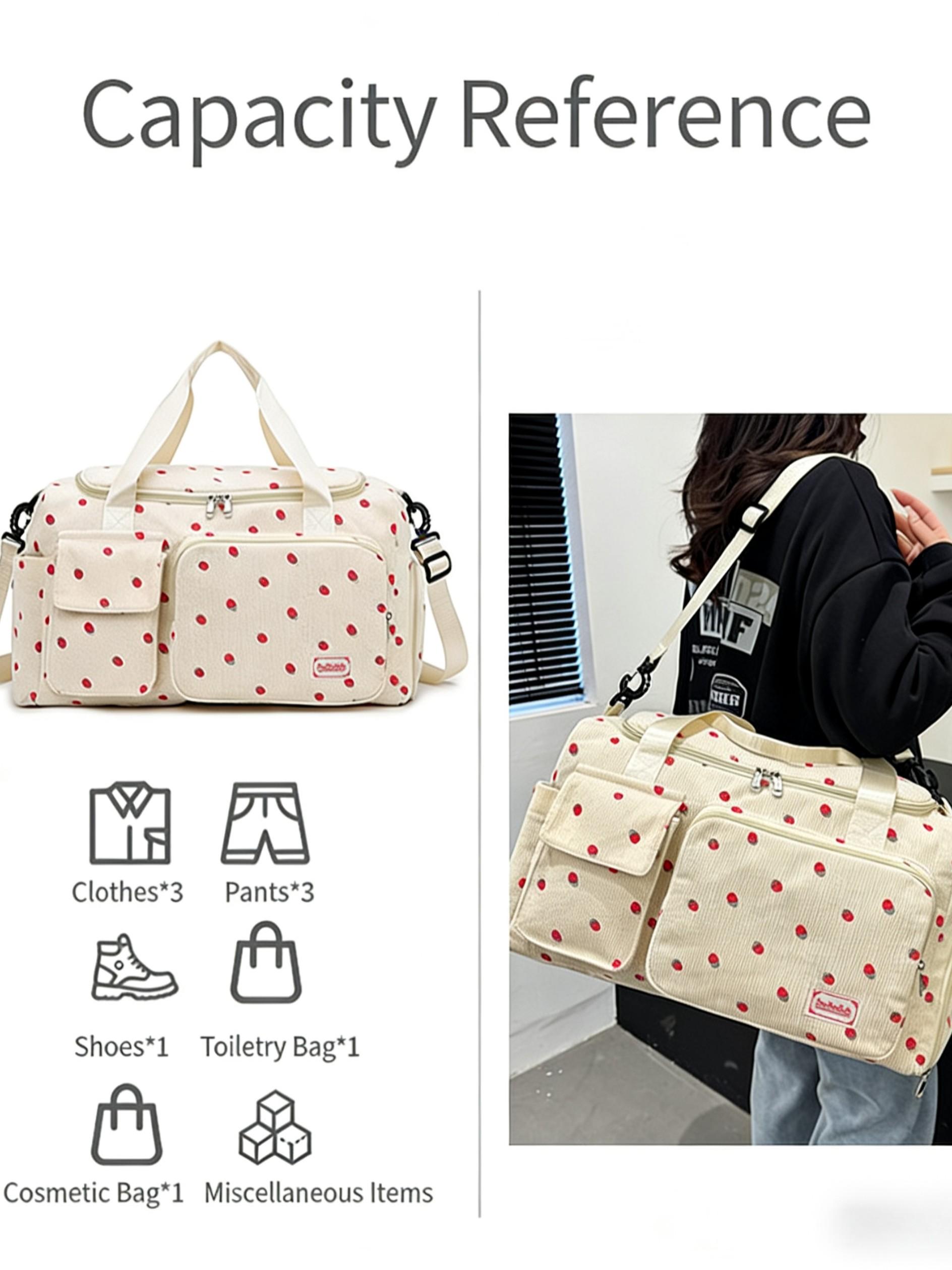 Strawberry Corduroy Handbag, Sweet Cute Style, Multi-Pocket Large Capacity, Crossbody Bag, Girl Short Trip Gym Commute Backpack