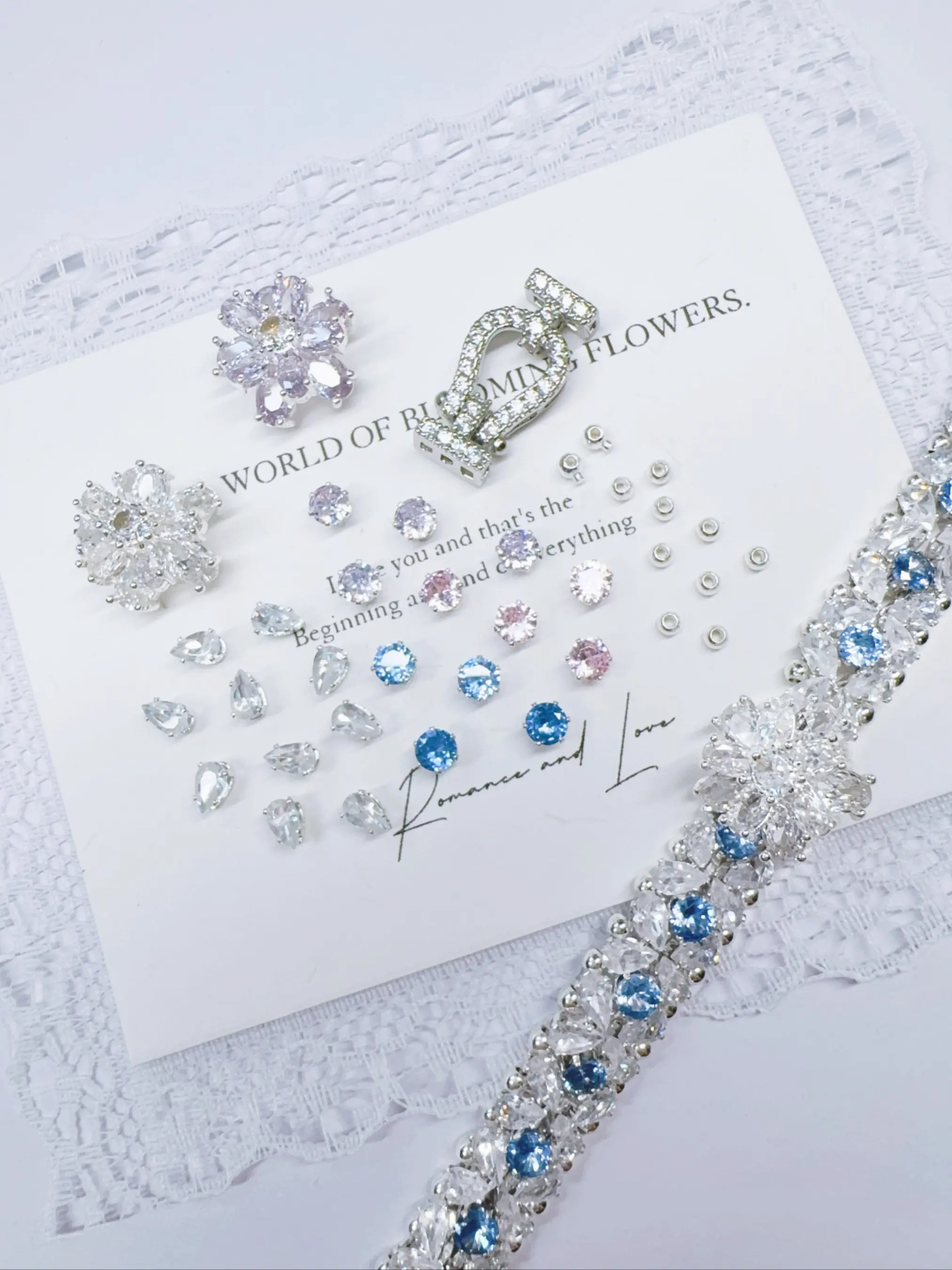 Blossom Sparkle Zircon Collection- Bracelet Making Kit, Includes prong-set (claw-set) rhinestones, Clasp, Steel Wire, Beads, Jewelry Making Supplies, All Seasons Fashion