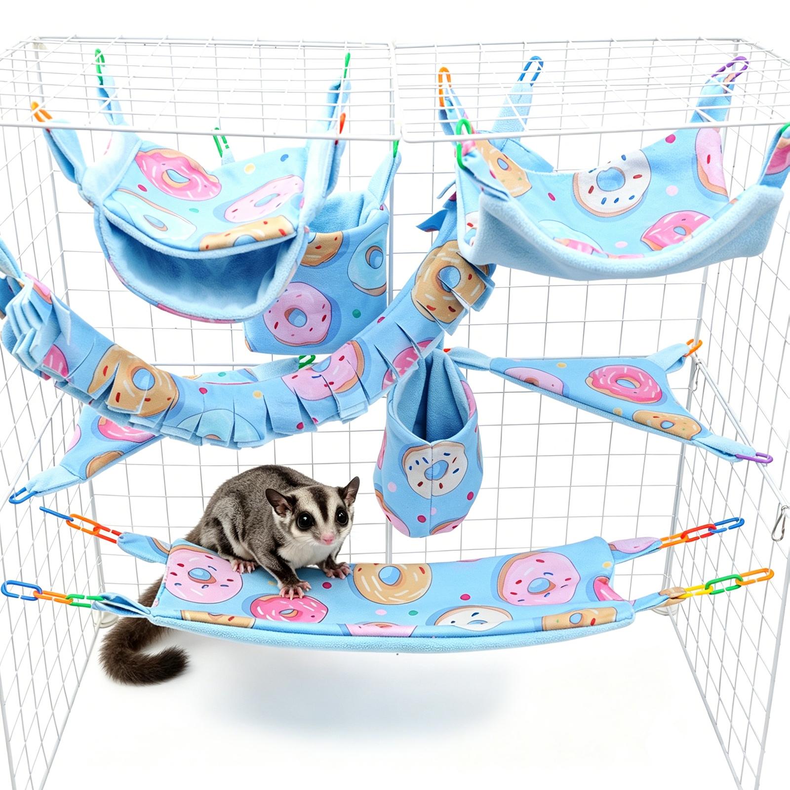 Petaurus Plush Hammock 8-Piece Set, Soft Warm Bird Nest Hanging Bed, Cozy Pet Bed for Flower Branch Mouse, Squirrel, Flying Squirrel, Guinea Pig Condo, Rabbit Bed, Bunny Supplies, Rodent Bed