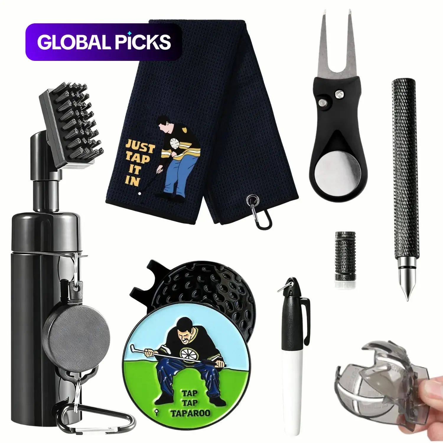 Golf Club Cleaning Kit, Includes Cleaner, Golf Towel, Divot Repair Tool, Groove Sharpener and Ball Alignment Tool, Complete Golf Accessories Set for Women and Men, Great Christmas Gift for Happy Gilmore Golf Lovers, Golf Essentials Kit #GLOBAL PICKS