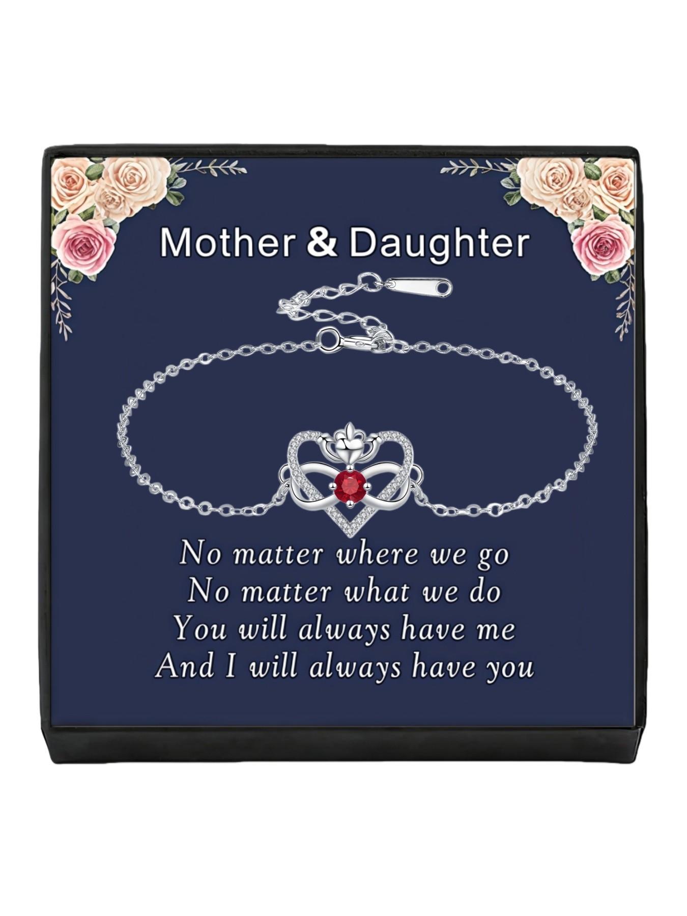 Heart Crown Queen · Ruby Bracelet Unique premium heart bracelet with delicate zircon infinity symbol, elegant and versatile.Comes with a card for Mom or daughter.Perfect mysterious gift for your daughter and ideal for Mother’s Day.