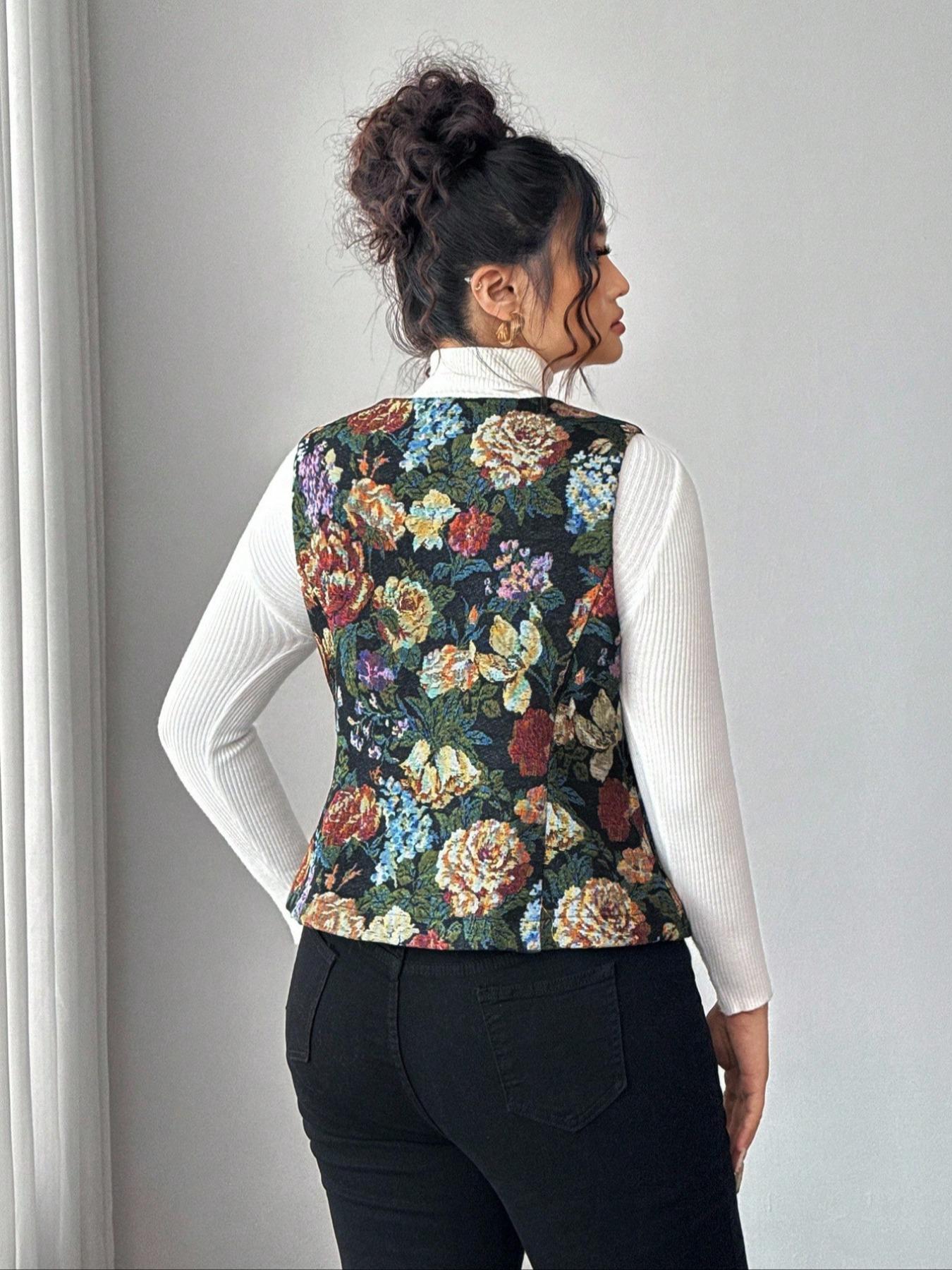 Women's Plus Size Casual Ethnic Pattern Vest Top, Sleeveless Vintage Button Design, Perfect for, Parties, Daily Wear