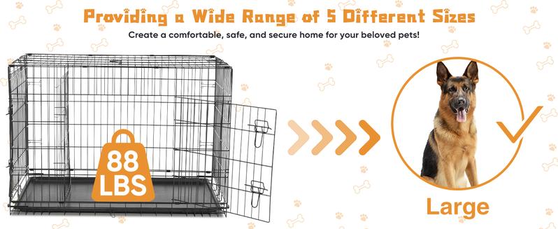 RIMIKING Constructed Durable Double Door Dog Crate,Five Sizes Available, Dual-Door Design, Secure Locking System,  Leak-Proof Pan,Rounded Corners & Clips,Removable Divider Panel,Sturdy Metal Construction,Visualization Feature,