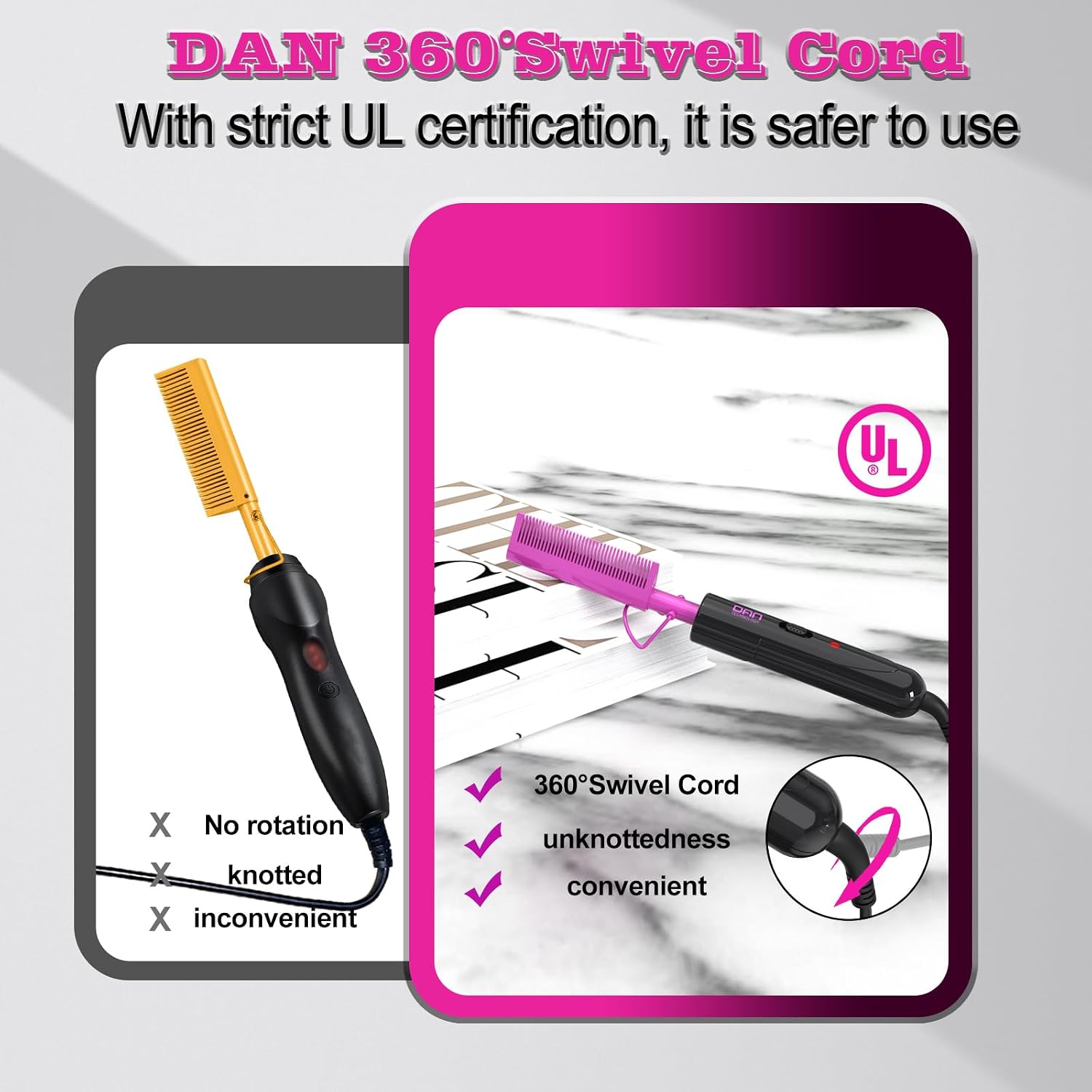 Ceramic Pressing Comb Mini Straightener for Lace Front Wigs and Black Women's Hair, Dual Voltage with 450 ° F Fast Heating
