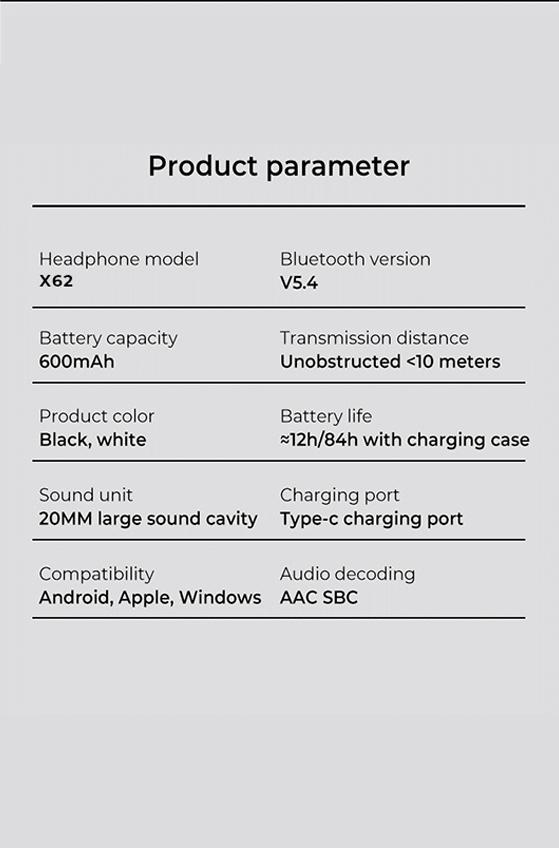 MINISO X62 OWS Wireless Earphones Bluetooth 5.4 ENC Headphones HiFi Sound Long Playtime Earbuds Waterproof Open Ear Headsets Electronic Audio& Video