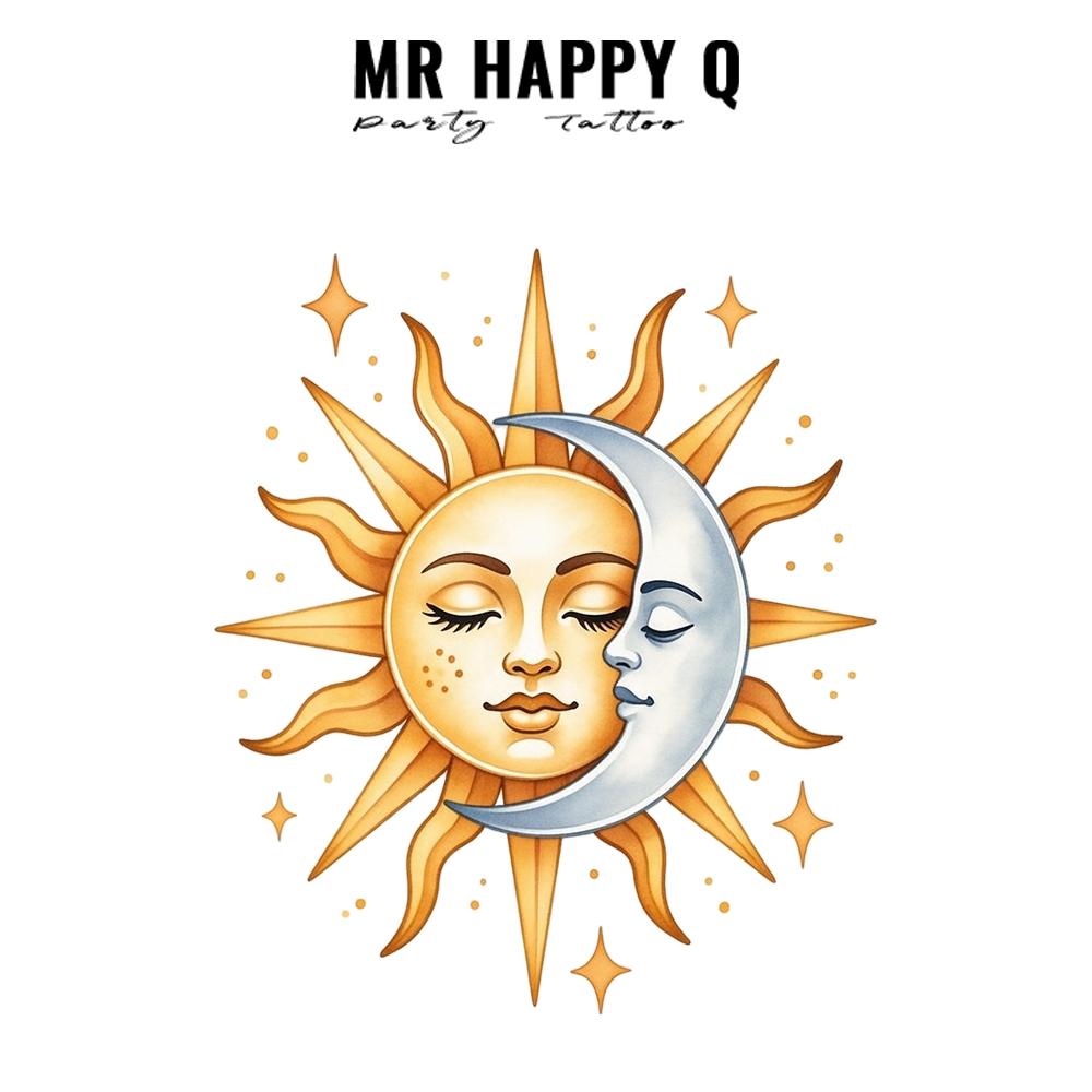 1PCS Colorful Sun Moon Waterproof Temporary Tattoo Sticker, Sweet Cool Girl Design, Lasts 1-3 Days, Perfect Daily Wear Choice