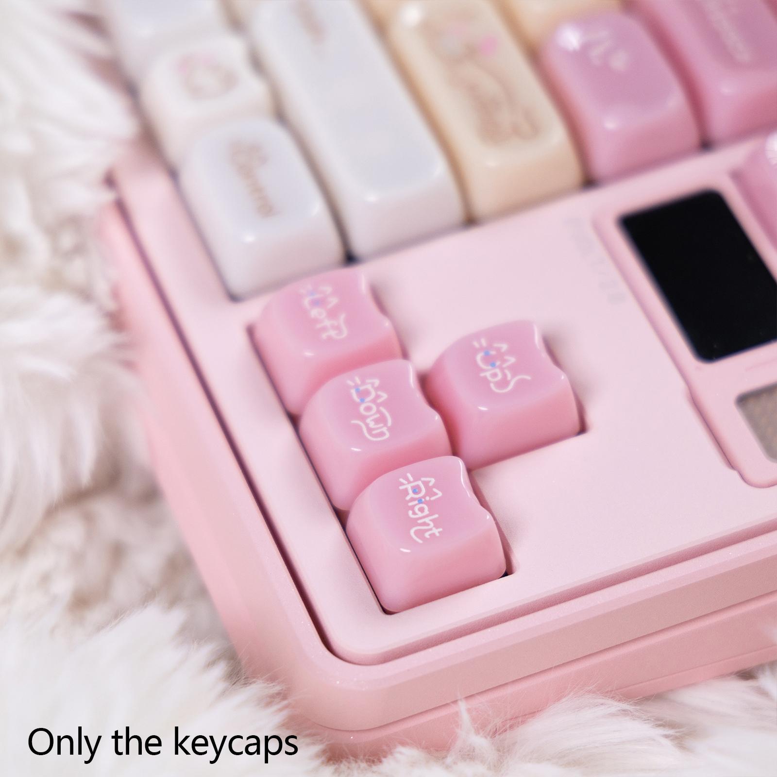 Candy Cat Keycaps, MAO height, Cute Ragdoll Cat Keycaps, Smooth Surface, PC Light-transmitting Material, Front-printed Characters, Pink Theme, compatible with 6.25U space 61 68 75 84 87 98 99 100 104 108