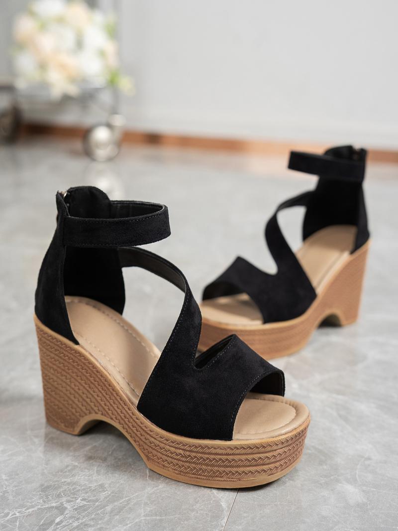 Women's Fashionable Solid Color Wedge Sandals, Casual Comfortable Sandals for Beach, All-match Commuter Shoes for Work & Daily Wear