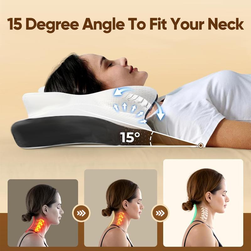 Sleep guru-recommended neck pillow, side sleeper pillow, contoured memory foam pillow for back and stomach sleepers, two height options, zoned contour design