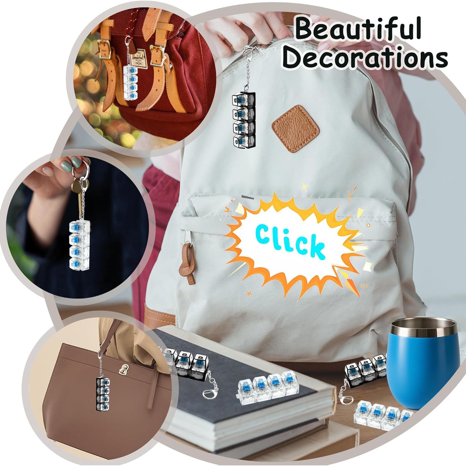 Keyboard Fidget Toy Keychain, 4-in-1 Stress-Relief Button Keychain, Glow-in-the-Dark & Non-Glow Options, Transparent Style