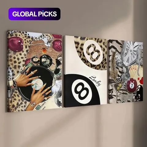 3-Piece Wood Frame Leopard Print Canvas Poster Set, Artwork Mix-and-Match Modern Wall Art for Bedroom Decor #GLOBAL PICKS