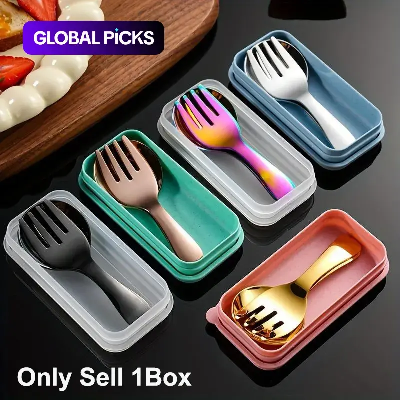 Stainless Steel Durable Cutlery Set, Camping Kitchenware, 1 Set Including Fork & Spoon & Storage Box, Portable Tableware Set for Outdoor Camping Travel