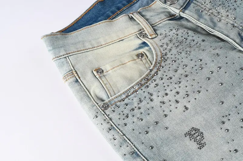 Men's Vintage School-Style Streetwear Denim Ripped Slim Fit Washed Stretch Cotton Blend Jeans - Menswear, Casual Comfortable High-Quality, Smooth Pockets, All Season Regular Size