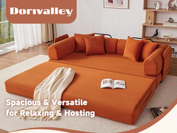 79" Oversized Boneless Couch with 4 Pillows,5 in 1 Convertible Sleeper Futon Sofa Bed with Deep Seat,Corduroy Foldable Modular Floor Pull Out Couch for Living Room,No Assemble