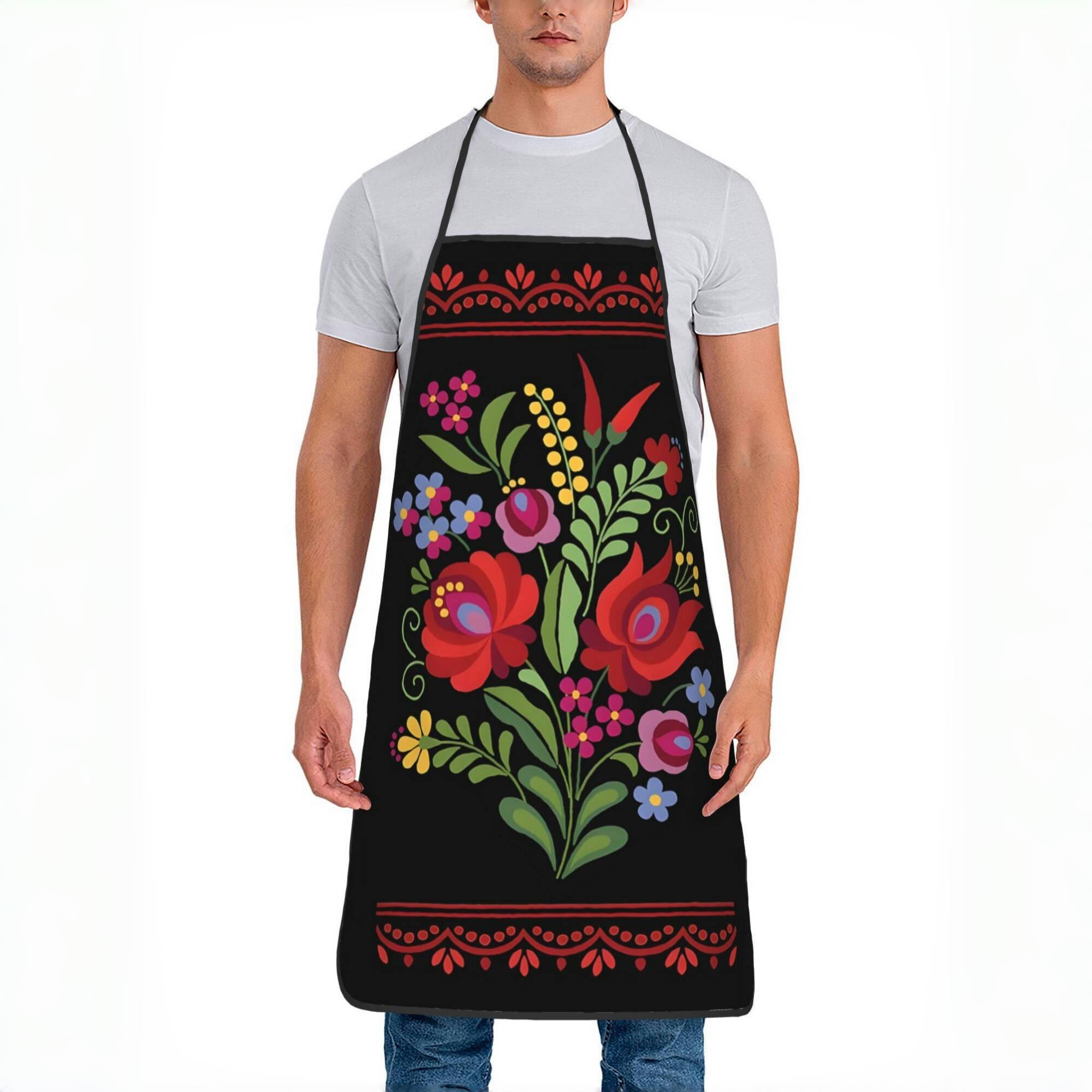 Floral Pattern Apron Set, 2 Counts Polyester Mexican Folk Style Aprons, Kitchen Apron for Cooking, Summer Spanish Apron,Mother's Day Gift, Kitchen&Cleaning Essential,Cleaning Tool,World Cup