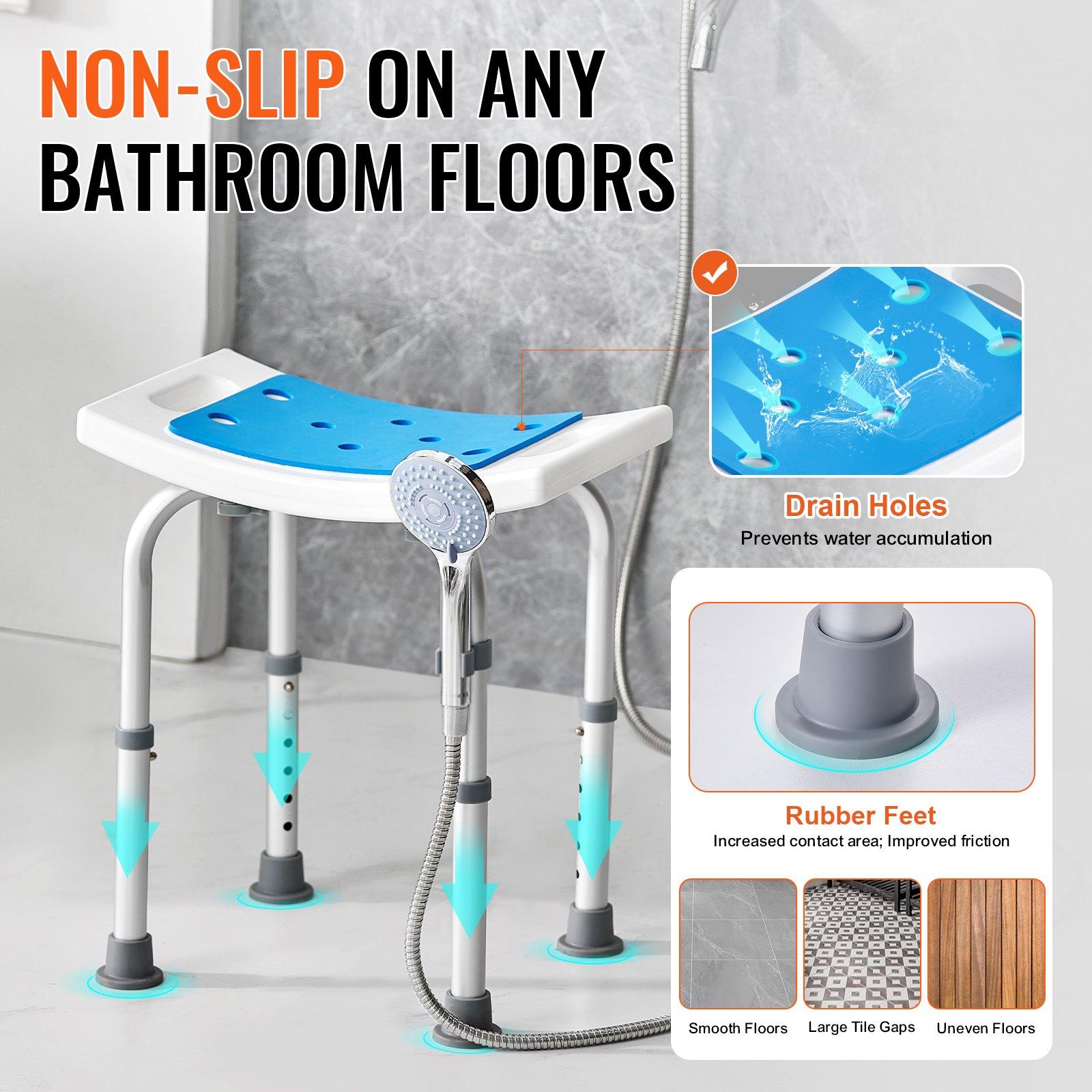 【DealsForYouDays】VEVOR Adjustable Height Shower Chair with Height Adjuster & Seat Cushion, Non-Slip Tub Bench for Elderly, 350 LBS Capacity