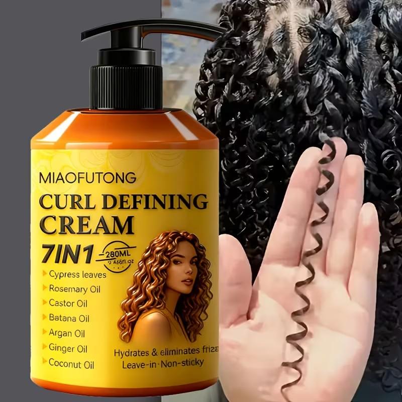 Curl Cream with 7-in-1 Hair Oil - Infused with Biota Essence, Rosemary Oil, Castor Oil, Babassu Oil, Argan Oil, Ginger Oil & Coconut Oil. Deep Moisture, Radiant Shine, Long-Lasting Voluminous Style. Perfect for Waves