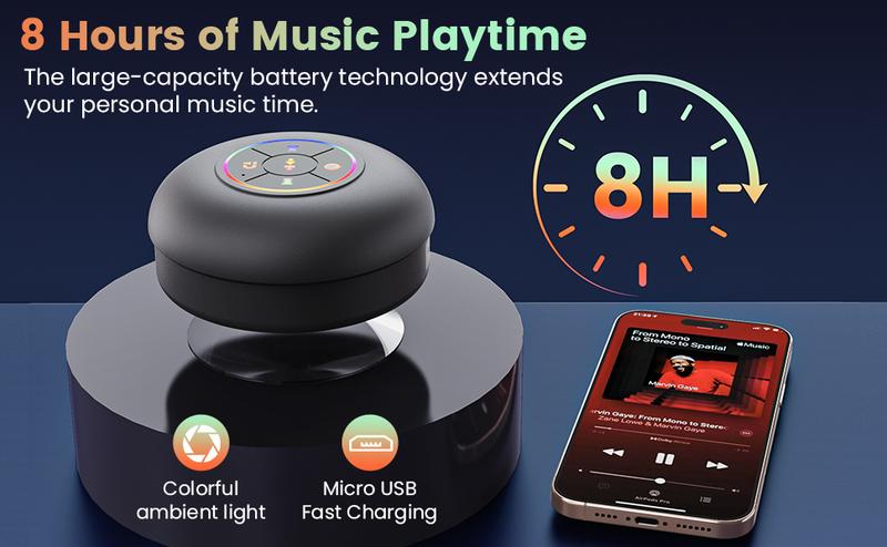 Waterproof Speaker, Portable Wireless Speaker with Suction Cup, USB Rechargeable Black Speaker, Wireless Version Life for Parties, Bathroom, Travel, Home, Outdoor, Gifts for Birthday, Thanksgiving Waterproof Speaker, Portable Wireless Speaker with Suction Cup, USB Rechargeable Black Speaker, Wireless Version Life for Parties, Bathroom, Travel, Home, Outdoor, Gifts for Birthday, Thanksgiving