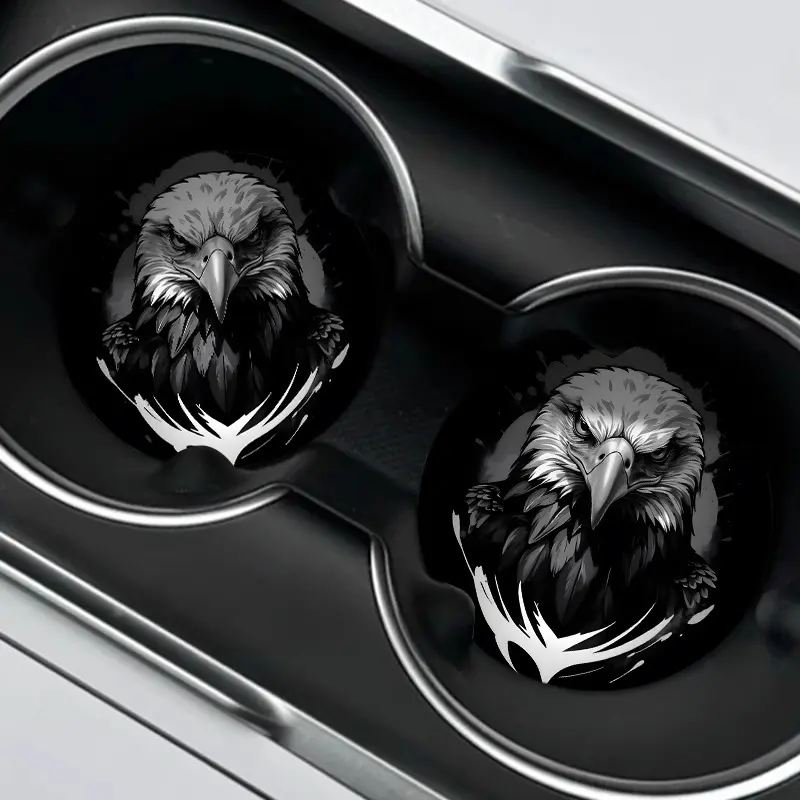 2 Eagle-Shaped Coasters - Non-Slip Spill-Proof Car Interior Protector Pads with Bold Eagle Head Design, Suitable for All Car Models - Ideal Car Accessory Gift for Drivers, Prevents Liquid Leakage