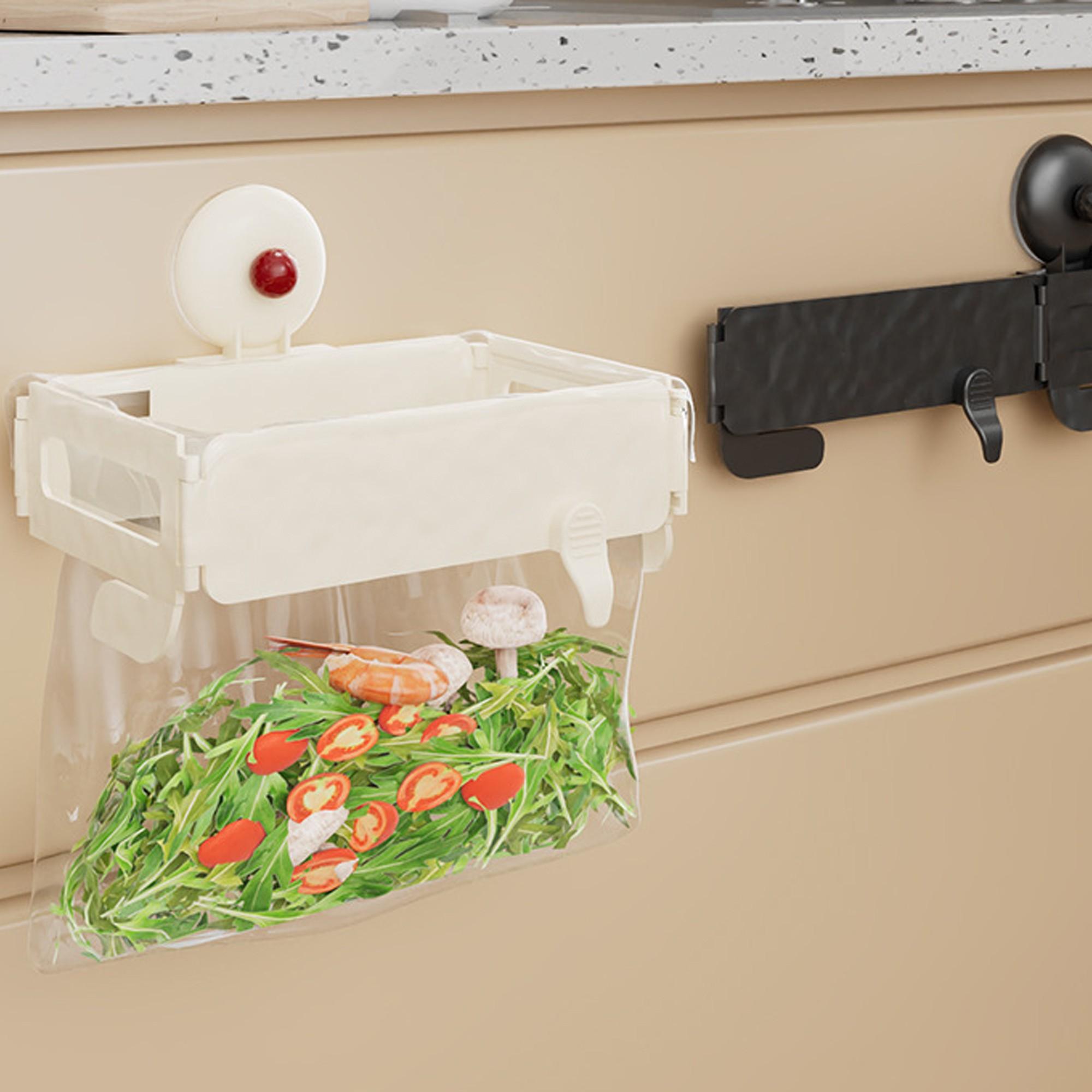 Foldable Trash Can with Suction Cup, Home Cabinet Plastic Bag Holder, Kitchen & Bathroom Storage Rack, Garbage Bag Stand Organiser