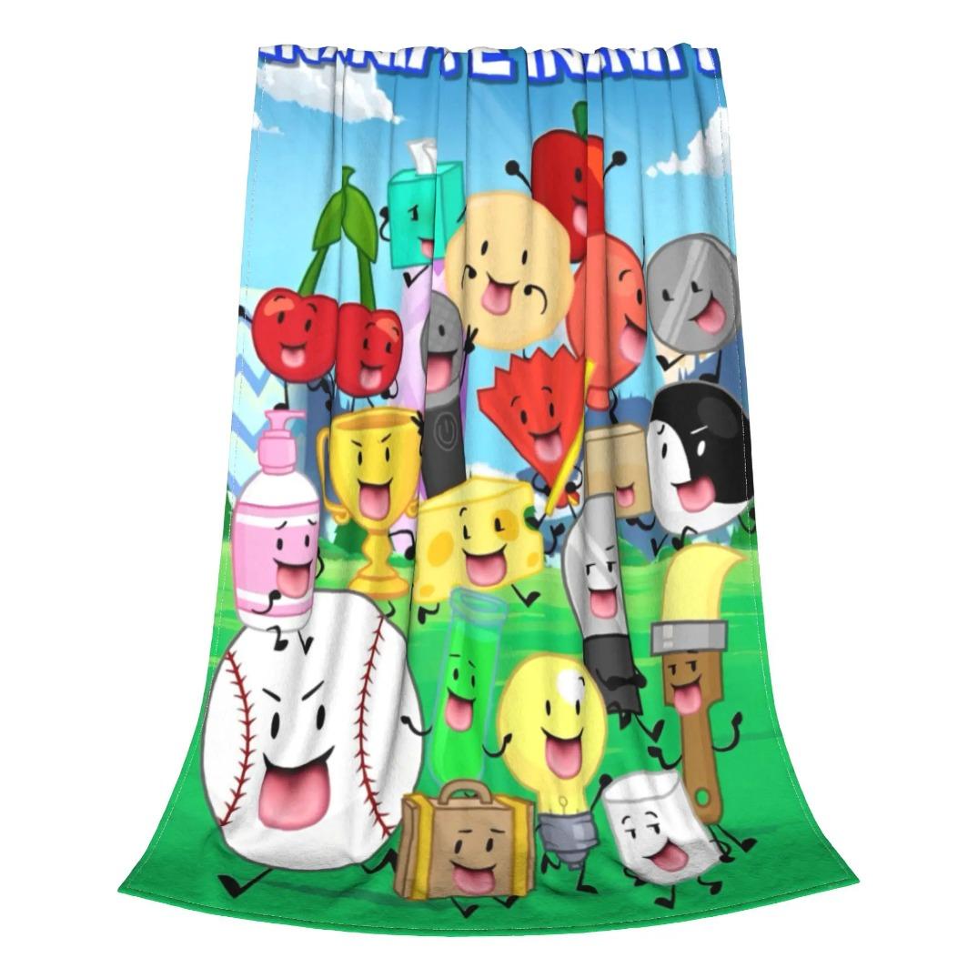 BFDI Inanimate Insanity Cartoon Blanket All Characters Plush Soft Vintage Flannel Throw Blanket for Couch Sofa Chair Bedroom All Season Cozy Aesthetic Fan Gift for Kids Teens Birthday Christmas Halloween Trending Viral Home Decor Blanket