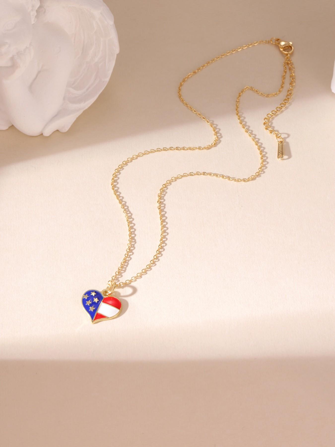 American Flag Style Star Heart Cross Shape Gold Necklace Lightweight All Season For Women Daily Wear