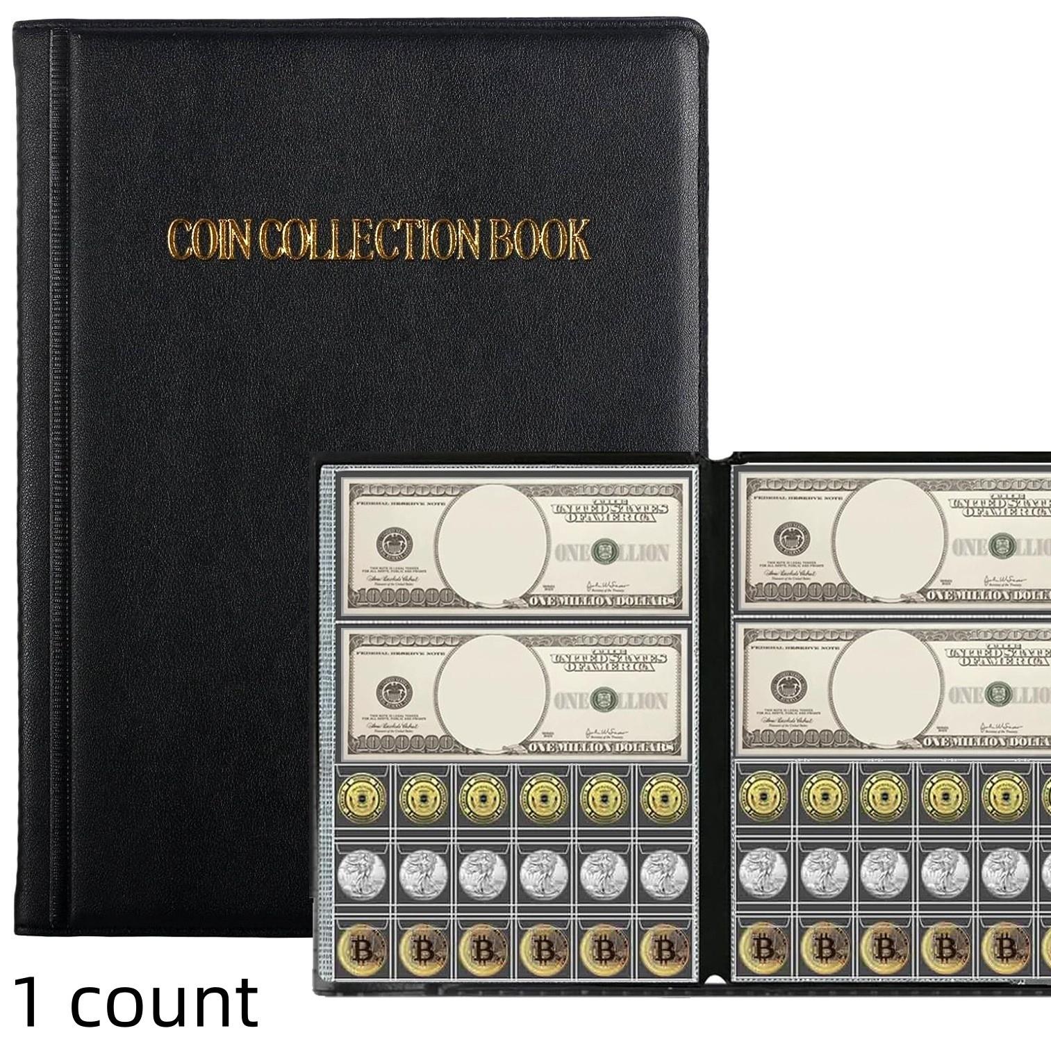 Coin Collection Album, Large Capacity Coin Currency Holder, 2-In-1 Stamp Bill Book, Coin Storage Album for Bills, Pennies, 25 Cent Coins