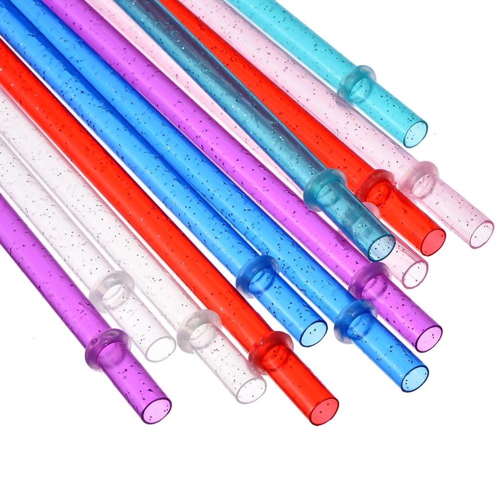 Reusable Drinking Straws with Cleaning Brush, 12pcs Durable Plastic Colorful Glitter Drinking Straws, Drinking Supplies for Home Kitchen Party Picnic Outdoor